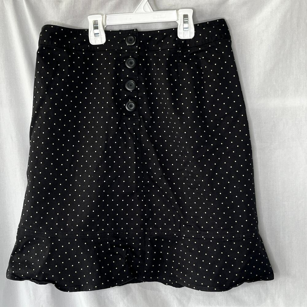 Loft Polka Dot Stretch Black Skirt 6